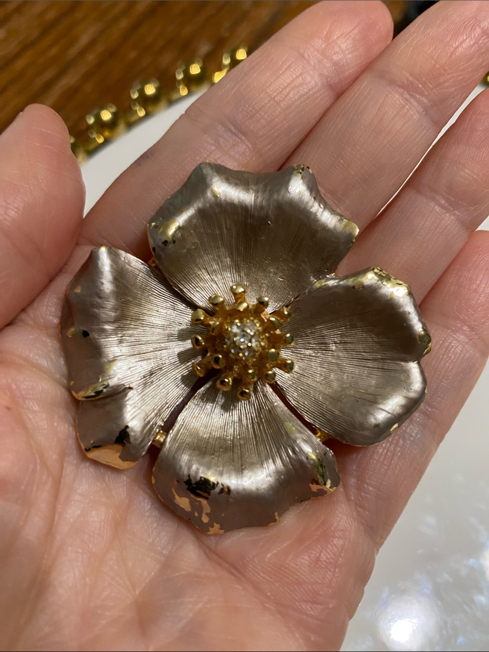 Floral Statement Brooch/Pendant in Metallic Champagne and Gold